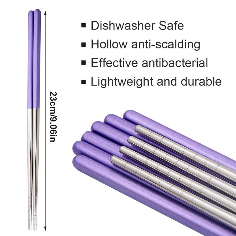MUYOS Stainless Steel Chopsticks Reusable Multicolor Lightweight 304 Metal Chopsticks Dishwasher Safe - 5 Pairs (Purple) - Image 4